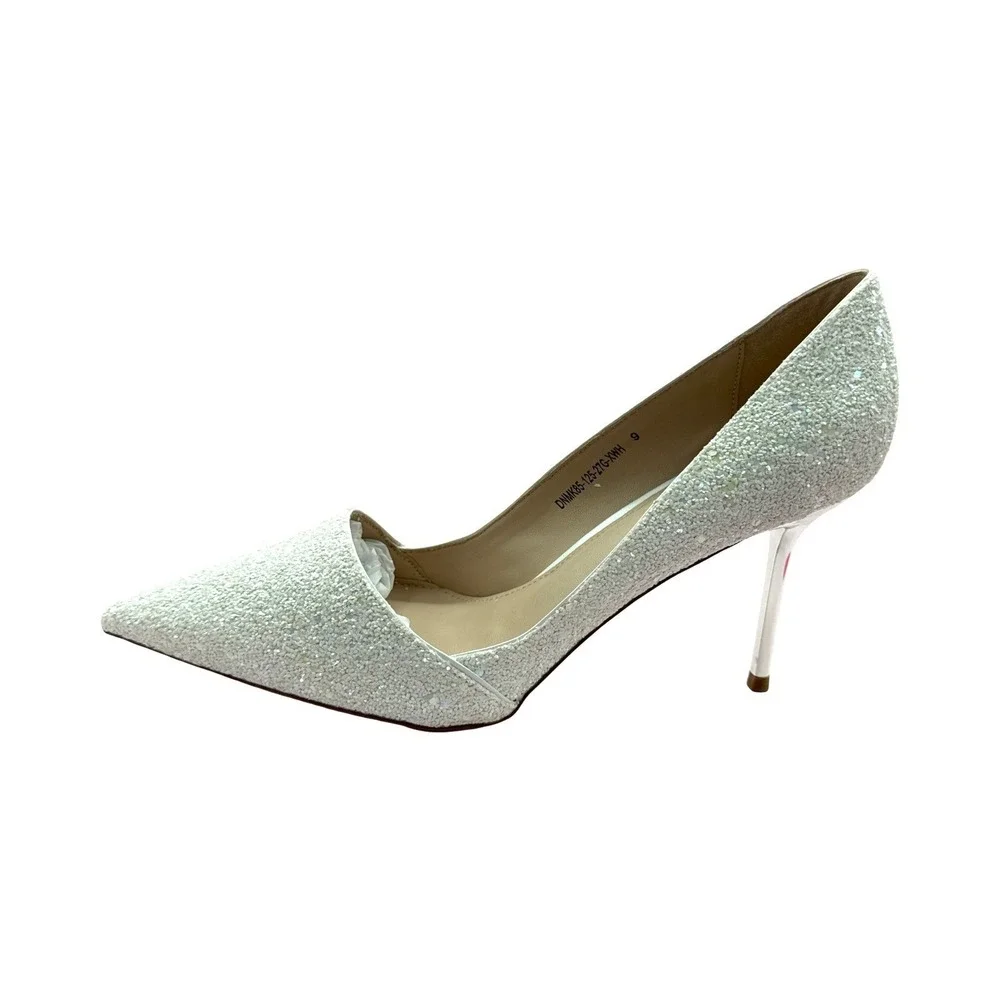 Msonlydn White Glitter‎ Pointed Toe Stiletto Pumps Heels Size 9